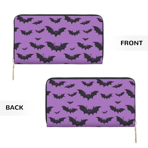 Cool Black Bats Print Wallet Women Men, Long PU Leather Wallets for Women, Cute Womens Travel Wallet Purse Pouch with Zipper Pocket2
