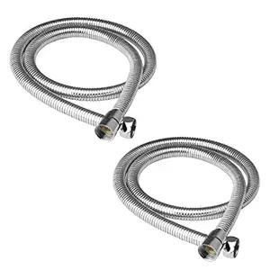 Swastik Heavy Stainless Steel Flexible Shower Tube Pipe for Health Faucet, Hand Shower - 1 Meter (Silver, Combo of 2 Pieces)