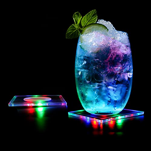 MEDOYOH Set of 8 Square Colour LED Coasters for Drinks ON/OFF Disposable Daily Waterproof Acrylic Light Up Coasters for Beer Cocktail Parties Weddings Bar Christmas Home Pub - Image 3