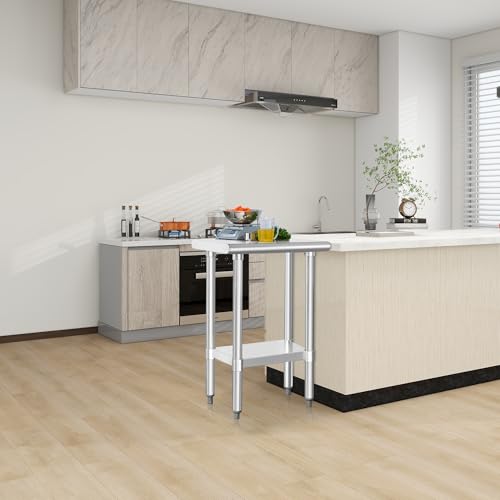 Image of HARDURA Stainless Steel Work Table Commercial 18x24 Inches Kitchen Prep Table and Heavy Duty Commercial Workbench NSF 430 with Undershelf and Galvanized Legs
