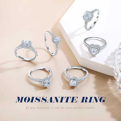 Moissanite Engagement Ring, D Color VVS1 Clarity, 1.2-1.7CT, 925 Sterling Silver with 18K White Gold Plated, Cushion/Heart/Oval/Princess Cut Promise Rings for Women3