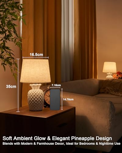 LIT AMPO Rechargeable Cordless Table Lamp, Remote Control Timer Dimmer, Ceramic Base & Linen Fabric Shade, Battery Powered Color Changing Light, Small Nightstand Lamp for Bedroom, Kitchen, Living Room - Image 2