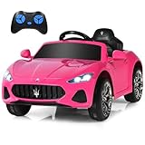 GLACER Kids Ride On Car, Licensed Maserati 12V Battery Powered Ride On Toy w/Remote Control, Lights, Horn, Music, FM, MP3, 4 Wheels Suspension, 2 Speeds, Pink Electric Car for Toddlers Girls Boys