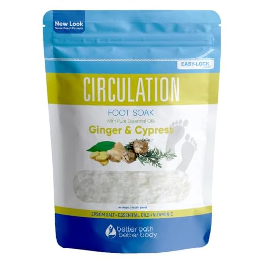 Circulation Foot Soak (2 Lbs) Epsom Salt with Natural Ginger, Cypress, Eucalyptus, and Lavender Essential Oils Plus Vitamin C in BPA Free Pouch with Easy Press-Lock Seal