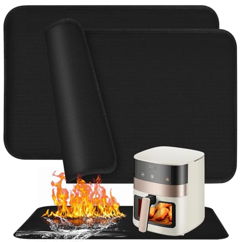2 tappetini resistenti al calore, 60 x 40 cm, ignifughi per piani di lavoro della cucina, da -50 ~ 550 °C, protezione dal calore, per friggitrice ad aria per forno a microonde, tostapane (nero)