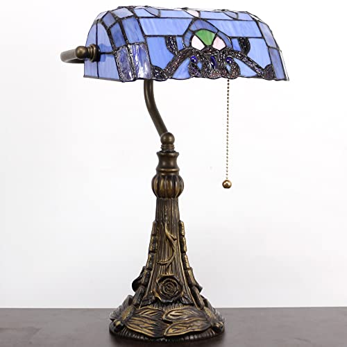 Rhlamps Banker Lamp Tiffany Desk Lamp Baroque Style Stained Glass Table Lamp, 15" Tall Luxury Memory Adjustable Piano Lamp For Living Room Bedroom Library #TOP5