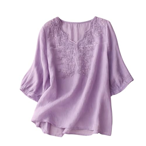 Image of RIEKA Womens Elegant Beige Floral Embroidered Tunic Top with Scalloped V Neck, Elbow Length Sleeves, Relaxed Fit, Lightweight, Casual Ethnic Style Top