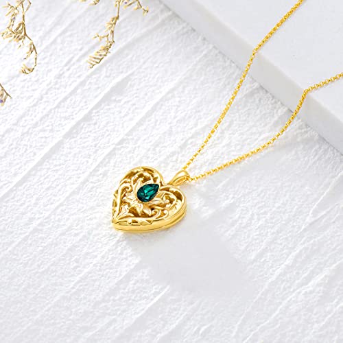 SOULMEET 10K 14K 18K Solid Gold Personalized Sunflower/Starburst/Cross/Rose/Lotus/Butterfly/Turtle/Celtic/Bee Heart Locket Necklace That Holds Picture Gift Choice3