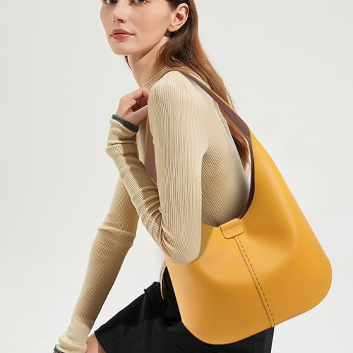 Image of HKCLUF Hobo Bags Purses for Women 2PCS /Set,Soft Vegan Leather Slouchy Shoulder Hobo Handbags with Small Crossbody Bags for Women(yellow)