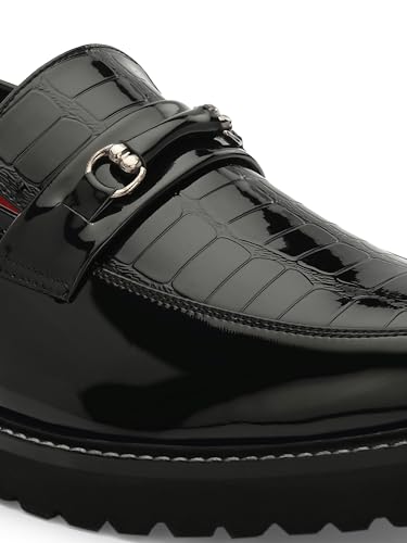 Image of San Frissco Men's Loafers Glossy Shine Shoes with Buckle /Anti-Slippery Wrinkle Free Synthetic Upper Slip-On Loafers /Stylish Lightweight and Comfortable Formal Shoe