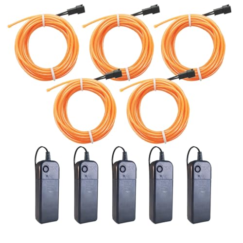 Image of MaxLax EL Wire Yellow 5-Pack, 9ft /2.75m Neon Light Wire with Noise Reduction and Battery Pack