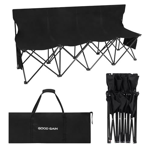 G GOOD GAIN Portable Soccer Bench - Team Bench Soccer 4 Seats with Bag, Sideline Folding Bench, Folded Chair Seating 4 for Football Camp Outdoor Sport Events, Team Chairs for Adults, Black