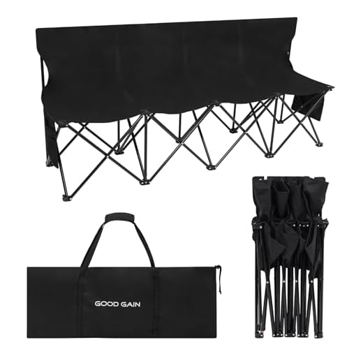 G GOOD GAIN Portable Soccer Bench - Team Bench Soccer 4 Seats with Bag, Sideline Folding Bench, Folded Chair Seating 4 for Football Camp Outdoor Sport Events, Team Chairs for Adults, Black