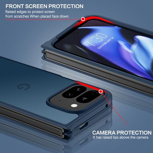 BENTOBEN for Google Pixel 9 Pro Fold Case, Translucent Matte Reveal Logo Slim Thin Shockproof Anti-Yellow Lightweight Women Men Boys Girls Protective Phone Cover Cases for Pixel 9 Pro Fold, Navy Blue