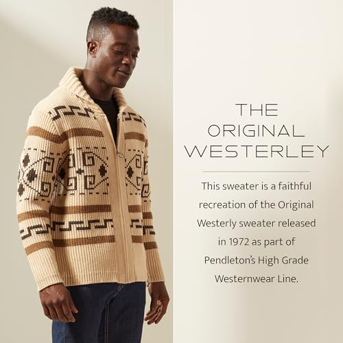 Pendleton The Original Westerley, Cardigan Sweater with Zipper and Metal Ring Loop, 100% Virgin Wool, Sweaters for Men2