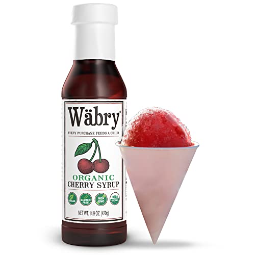 Image of Wabry Organic Cherry Syrup - 14.9oz (420g), Natural Fruit Syrups for Drinks, Coffee, Shaved Ice and Ice cream, Vegan, Non-GMO, Gluten-Free Snow Cone Syrup - BPA-Free Plastic Bottle