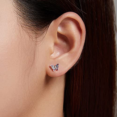 Hypoallergenic Butterfly Stud Earrings For Girls Kids Teens Women S925 Sterling Silver 5A Cubic Zirconia Cute Earring Christmas Gifts For Girls Kids (Butterfly) #TOP4