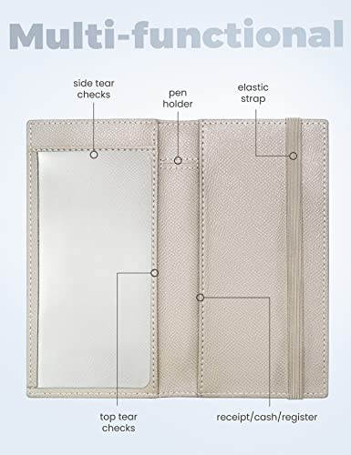 Image of Yarnic Checkbook Cover for Personal Checkbook, Checkbook Holder with Pen Holder & Built-in Clear Plastic Divider for Duplicate Checks (Sand)