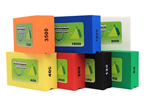 BSRTTOOL 7 Stück Diamant-Handpolierpads Schleifblöcke Schaumstoffrückseite für Fliesen, Stein, Marmor, Beton, Keramik, Granitglas, nass trocken (7 Stück)