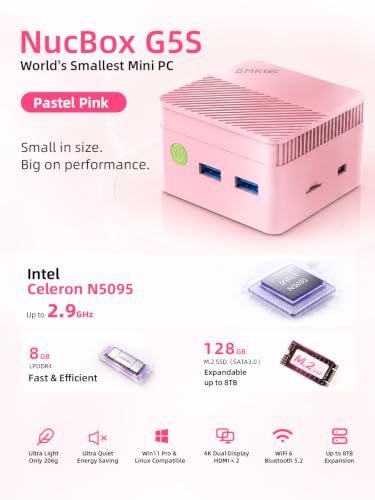 GMKtec G5S Mini PC Intel N5095 8GB LPDDR4 128GB SSD Desktop Computer Pink - image 2