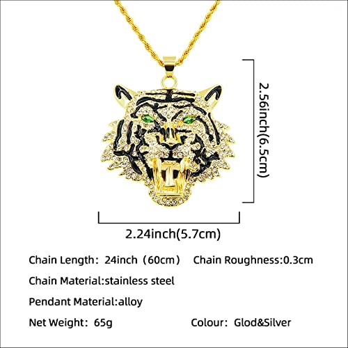 Laimiumiu33 Iced Out Chain For Men Cz Emerald Eyes Tiger Pendant Necklace For Boy Animal Style Stainless Steel Hip Hop Punk Iced Out Jewelry Boys Jewelry Cuban Link Chain For Men Sports Gifts For Boys Helloween (Gold) #TOP1