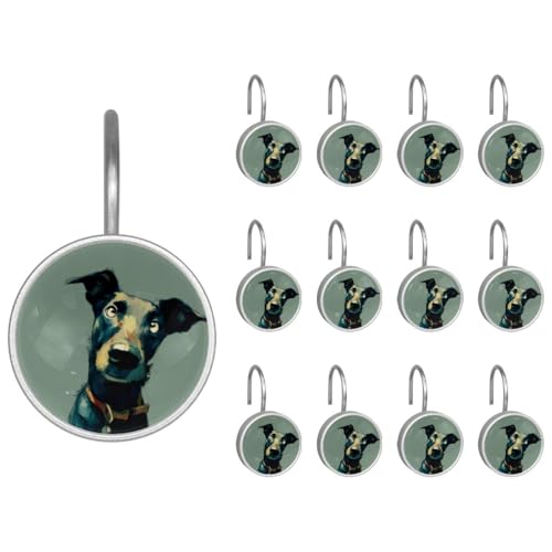 12 Packs Decorative Shower Curtain Hooks, Dog Rust Proof Round