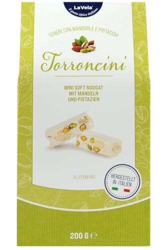 La Vela Torroncini mit Mandeln und Pistazien, soft, 200g, Geschenkpackung, weißer Nougat