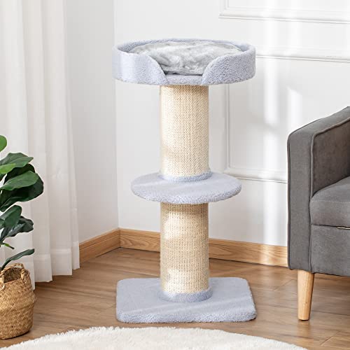 PawHut Árbol Rascador para Gatos - Torre de 3 Niveles con Nido y Poste de Sisal 45x45x91 cm Azul Claro - imagen 9