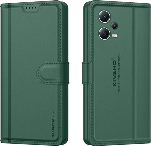 KIVANO LUXE® Compatible for Redmi Note 12 5G / Poco X5 5G Luxury Handmade Leather Magnetic Flip Folio Case | Card Holder & Kickstand | Slim Protective Cover | Unisex - Green