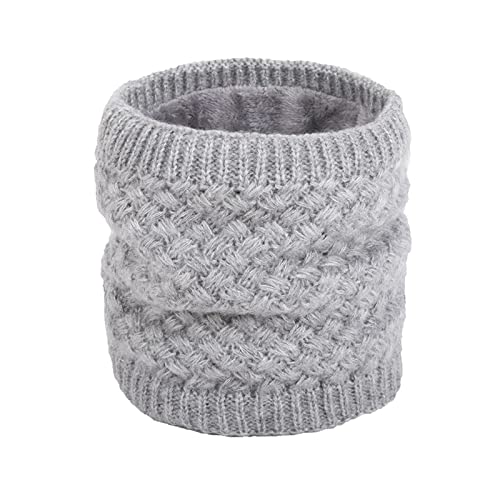 TSLBW Winter Neck Warmer, Thermal Snood Scarf Fleece Lined, Unisex Thick Knitted Circle Scarf Winter Warm Neck for Mens Womens Sports Neck Gaiter Snood Face Mask Warm Winter Snood Scarf Grey