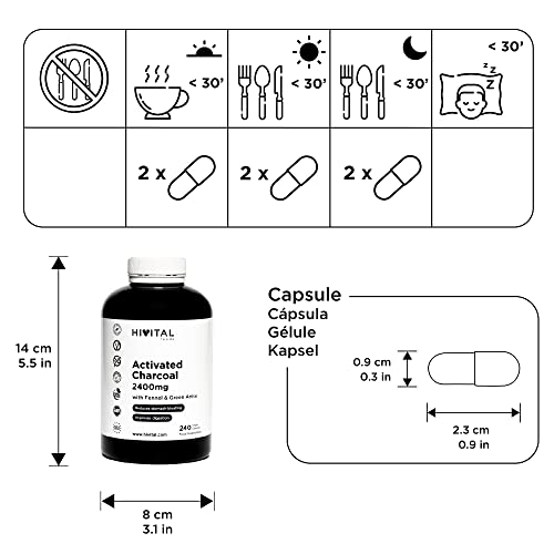 Aktivkohle 2400 mg. 240 vegane Kapseln für mehr als einen Monat Behandlung. Natürliche Aktivkohle aus Kokosnussschalen mit Fenchel und grünem Anis. Hergestellt von HIVITAL – Bild 4