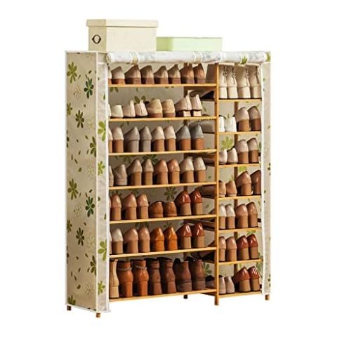 LQUAN 8 Tier Shoe Rack with Nonwoven Fabric Cover Portable Double Row Shoe Shelf Cabinet Storage Organizer for Bedroom Entryway Cover
