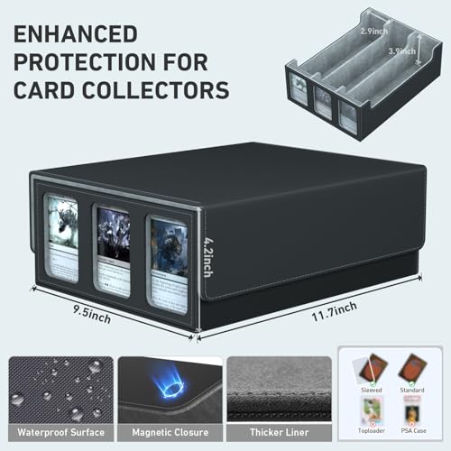 Image of 3-Row Trading Card Storage Box, Bulk Cards Case for 2400+ Mtg tcg Magic Playing Game Card Organizer, Commander Deck Box with 3 Supports & 24 Dividers
