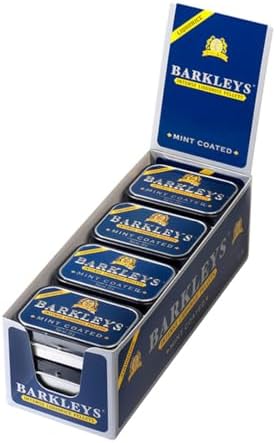 Barkleys Mint Coated Intense Liquorice Pellets. Pure Licorice Covered with Mint 12 Mini Cans x 18 gr. No Milk derivatives, Gluten, Eggs, Soy, Animal substances. Suitable for Vegetarians and Vegans