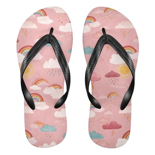 ALAZA Rainbow Rain Pink Flip Flops for Women Fashion Beach Slippers Comfort Mens Flip Flops Non-Slip Rubber Shower Slippers Sandal for Hotel Travel Sport,XS