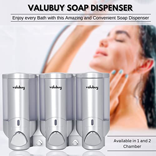 3 Chambers Shower Dispenser For Bathroom Wall. Satin Silver Wall Mounted Liquid Soap & Shower Pump Dispenser. Shampoo, Conditioner, Shower Gel, Lotion Dispenser. Large Capacity Chamber. #TOP6