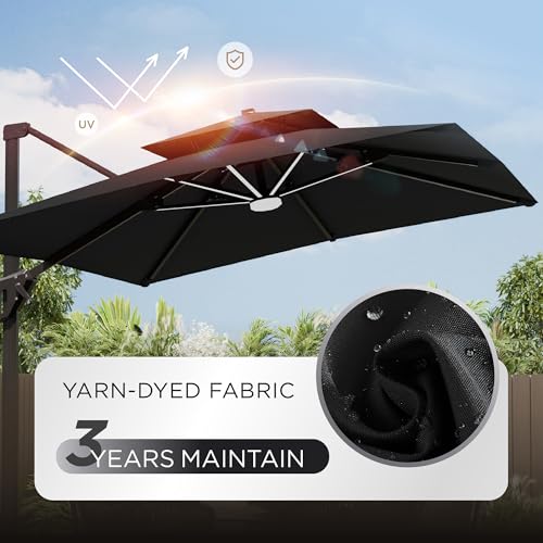 Image of Deconk 10' X 13' Patio Umbrella with LED Lights Outdoor Cantilever Large Rectangle Offset Umbrellas Heavy Duty Aluminum Double Top with 360-degree Rotation for Pool Garden Deck, Black