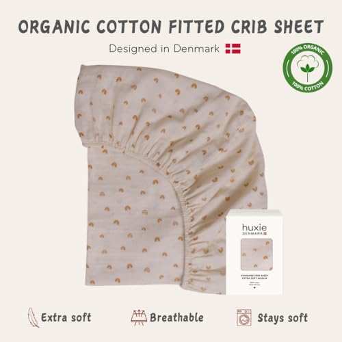 Image of Crib Sheets - Organic Cotton Muslin Fitted Crib Sheet - Standard Size for Baby Boy and Baby Girl 28 inch x 52 inch Ultra-Soft and Breathable. (Rainbows)