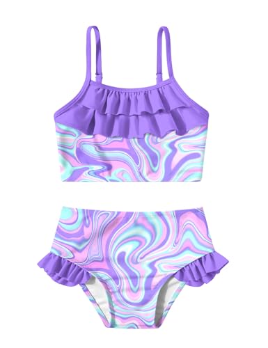 Image of Little Girls Two Piece Mermaid Bikini Set Ruffle Adjustable Summer Beach Bathing Swimsuit 3-7 Years for Kids