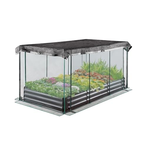 Quictent Galvanized Raised Garden Bed with Crop Cage Plant Protection Net Tent and Shade Cloth Kit Metal Planter Box Bottomless Planting Vegetables Outdoor Backyard Included T Tags Wing Nuts