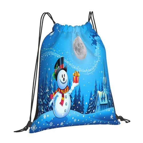 Christmas Snowman Drawstring Backpack Gym Bag Waterproof Draw String Cinch Bags for Sports Yoga Swimming Travel Beach2