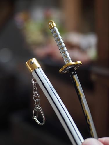 Image of Mini Katana Keyrings | Aesthetic Miniature with Ejection Button | Complimentary Display Stand | Handcrafted and Handpainted |