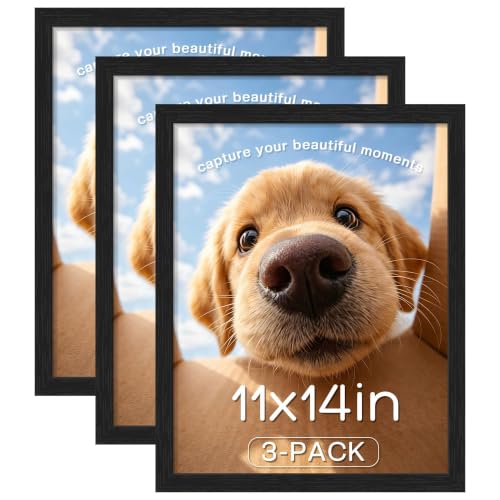 Image of Picrit 11x14 Picture Frame 3 Pack, Wall Mount & Tabletop Display, Black