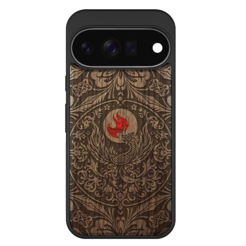 Coque pour Google Pixel 11 compatible Magsafe étui bois magnétique phénix gravé