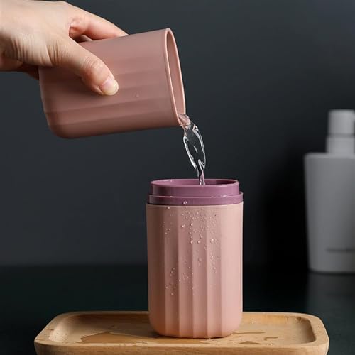 Image of Travel Curry - Travel Toothbrush Cup Case, Portable Toothbrush Holder Case for Traveling, Camping, Business Trip and School, Plastic Toothbrushes Toothpaste Set with Color Options (Pink)