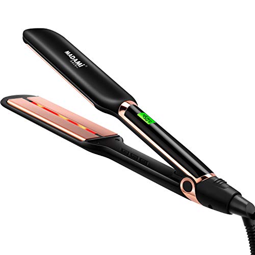 Hair Straightener, MADAMI Wide Flat Iron Ceramic MCH 30s Heat-up, 450 Degrees Salon Quality Professional Straightening Iron with Infrared Technology, 110V-220V (Black-2 inch)