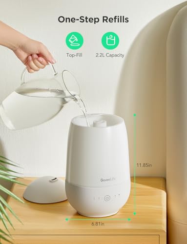 Image of GoveeLife Humidifiers for Bedroom, Smart Cool Mist Air Humidifier for Baby, Nursery, Plants, Easy to Clean & Top Fill Ultrasonic Humidifier with APP & Voice Control, Essential Oil Diffuser, Nightlight