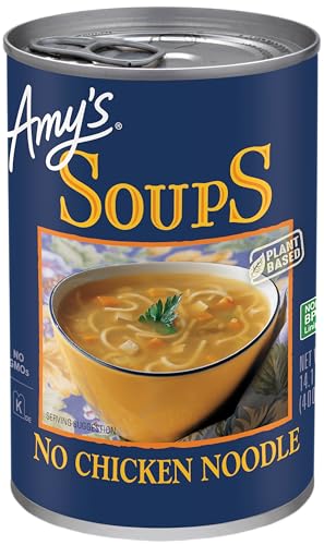 Amy's Soup, Vegan No Chicken Noodle Soup, Made With Organic Noodles, Vegetables and Tofu, Canned Soup, 14.1 Oz