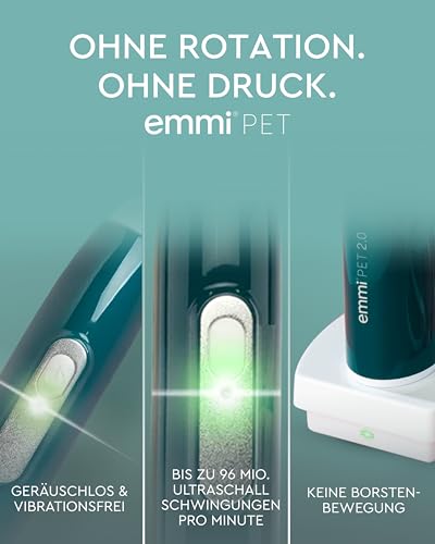 emmi-pet 2.0 Ultraschall-Zahnbürste, Geräuschlose Hundezahnbürste ohne Schrubben mit 96 Mio. Schwingungen - beugt Zahnstein & Entzündungen vor – Inkl. Ultraschall-Aufsätze & Hundezahnpasta – Grün