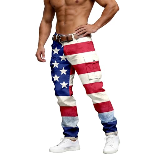 Pantalon cargo homme patriotique imprimé multi-poches pour le travail et le quotidien